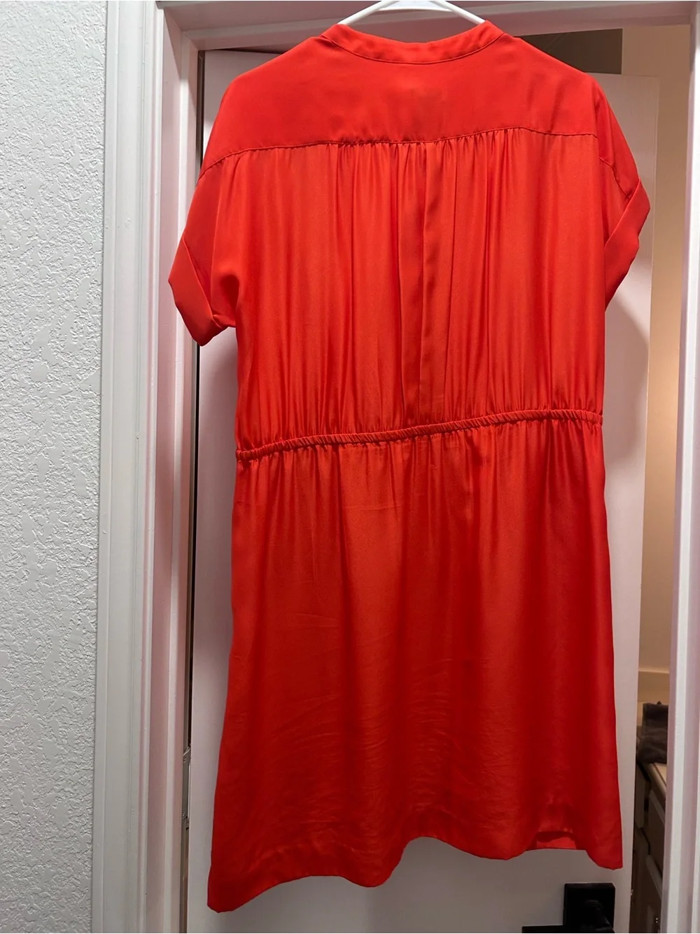 J. Crew Orange/Red Short-Sleeve Gathered Waist Dress